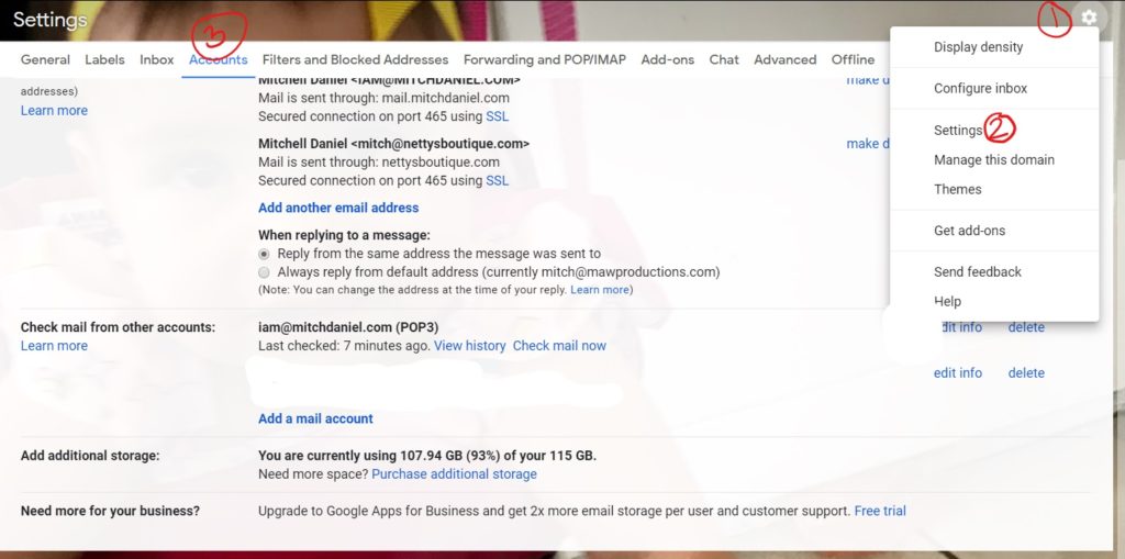 how to change pop settings gmail